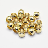 Long-Lasting Plated Brass European Beads, Real 18K Gold Plated, Nickel Free, Barrel, Large Hole Beads, 6x5mm, Hole: 4mm(KK-K193-093G-NF)