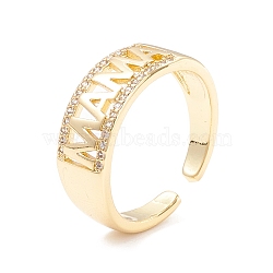 Word Mama Cubic Zirconia Cuff Ring, Rack Plating Brass Open Ring for Mother's Day, Golden, US Size 6 1/2(16.9mm)(KK-K262-02G)
