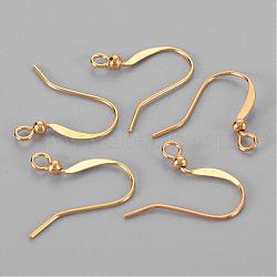 Brass French Earring Hooks, Flat Earring Hooks, Ear Wire, with Beads and Horizontal Loop, Lead Free, Golden, 15mm, Hole: 2mm(X-KK-Q369-G)