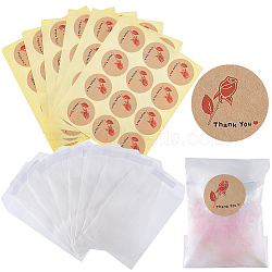 120Pcs Flat Translucent Glassine Waxed Paper Treat Bags Cookie Bags, with 10 Sheets Round Dot Sealing Adhesive Gift Stickers, Flower, Bag: 10.5x7.2x0.02cm, Sticker: 35mm, 12pcs/sheet(STIC-CP0001-11C)