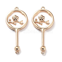 Rack Plating Alloy Resin Imitation Shell Connector Charms, Fan with Flower Links, Light Gold, 34.5x15x3mm, Hole: 1.2mm(FIND-E043-07KCG)