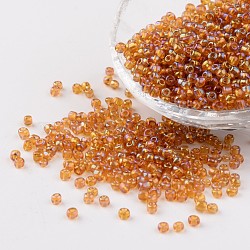 Transparent Colours Rainbow Round Glass Seed Beads, Goldenrod, Size: about 3mm in diameter, hole: 1mm, about 1102pcs/50g(X-SEED-A007-3mm-162B)
