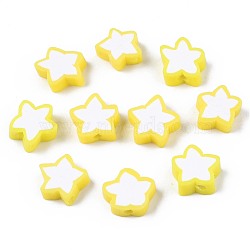 Handmade Polymer Clay Beads, Star, Yellow, 8.5~11x9~11x4mm, Hole: 1.6mm(CLAY-N011-015H)