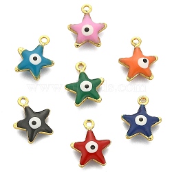 50Pcs Brass Enamel Pendants, Real 18K Gold Plated, Star with Evil Eye, Mixed Color, 10x8x3mm, Hole: 1mm(ENAM-CJ0003-90)