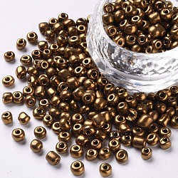 6/0 Glass Seed Beads, Metallic Colours, Coconut Brown, 4mm, Hole: 1mm, about 4500pcs/pound(SEED-A009-4mm-601)