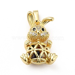 Brass Micro Pave Cubic Zirconia Pendants, Long-Lasting Plated, Real 18K Gold Plated, Rabbit, Clear, 23x15x8mm, Hole: 3x4mm(KK-H433-27G)
