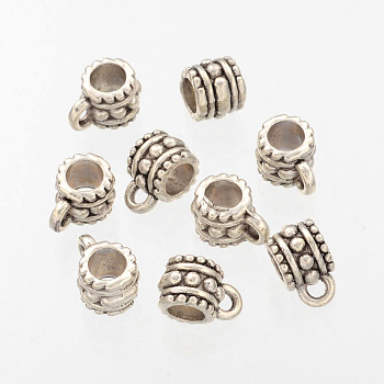 Charm Carrier Barrel Tibetan Silver Tube Bails, Loop Bails, Lead Free & Cadmium Free, Antique Silver, about 7.2mm in diameter, 6.5mm long, Hole: 5mm, 2mm inner diameter