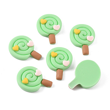 Opaque Resin Cabochons, Imitation Food, Lollipop with Heart, Light Green, 30x22x7mm