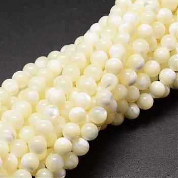 Natural Sea Shell Beads Strands, Round, Creamy White, 6mm, Hole: 1mm, about 68pcs/strand, 15.75 inch