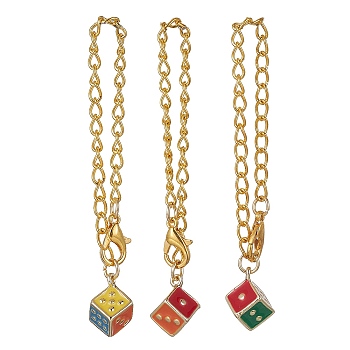 Dice Alloy Enamel Cup Pendant Decorations, with Iron Twisted Chains Curb Chains and Zinc Alloy Lobster Claw Clasps, Colorful, 66mm