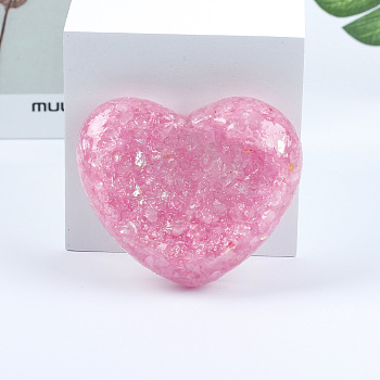 Resin Heart Display Decoration, with Sequins & Natural Rose Quartz Chips inside Statues for Home Office Decorations, 93x80x30mm