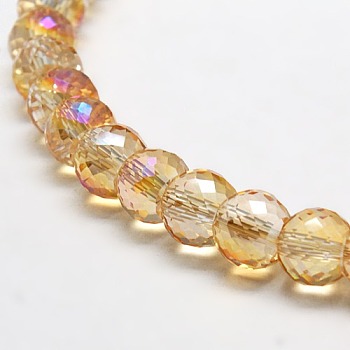Electroplate Glass Rondelle Beads Strands, Full Rainbow Plated, Faceted, Orange, 8x6mm, Hole: 1mm