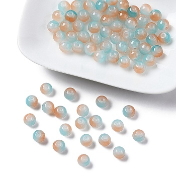 Baking Painted Imitation Jade Glass Round Bead Strands, Two Tone, Pale Turquoise, 7.5~8mm, Hole: 1mm, about 109~111pcs/strand, 30.94~31.26 inch(78.6~79.4cm)