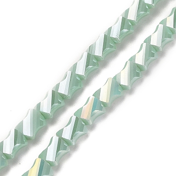 Electroplated Glass Beads Strands, Half Rainbow Plated, Faceted Twist Rectangle, Medium Aquamarine, 10x8x5mm, Hole: 1.2mm, about 50pcs/strand, 21.26''(54cm)
