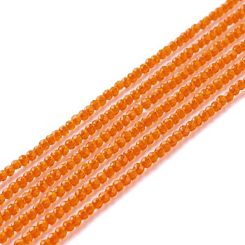 Transparent Glass Beads Strands, Faceted, Round, Orange, 2mm, Hole: 0.6mm, about 182~201pcs/strand, 14.57~15.24 inch((37~38.7cm)