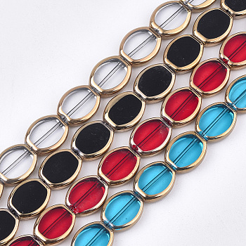 Electroplate Glass Beads Strands, Edge Plated, Oval, Mixed Color, 17x14x4.5mm, Hole: 1.2mm, about 20pcs/strand, 12.9 inch