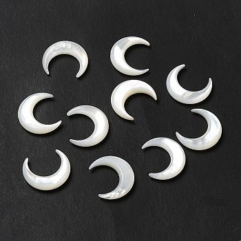 Natural White Shell Beads, Moon, Seashell Color, 15x13x2.5mm, Hole: 0.8mm