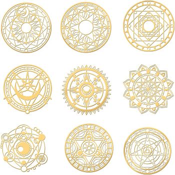 Olycraft 9Pcs 9 Styles Nickel Self-adhesive Picture Stickers, Golden, Magic Circle, 40x40mm, 1pc/style