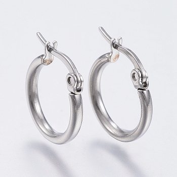 304 Stainless Steel Hoop Earrings, Hypoallergenic Earrings, Ring Shape, Stainless Steel Color, 12 Gauge, 14~16x2mm, Pin: 0.7~1.3x0.68mm