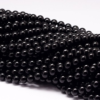 Natural Black Tourmaline Beads Strands, Grade A, Round, 8mm, Hole: 1mm, about 48pcs/strand, 15.7 inch