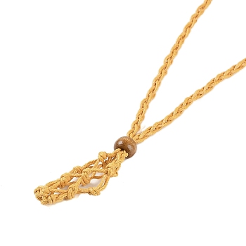 Braided Waxed Cord Empty Macrame Pouch Slider Necklace Making, with Wood Beads, Gold, 34.65x0.28x0.12 inch(88x0.7x0.3cm)