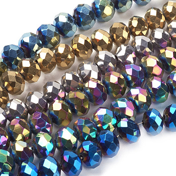 Electroplate Glass Bead Strands, Faceted, Rondelle, Mixed Color, 8x6~7mm, Hole: 1mm, about 68~70pcs/strand, 18.1 inch
