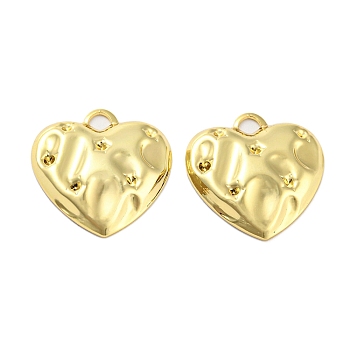 Rack Plating Eco-Friendly Brass Pendants, Cadmium Free & Lead Free, Textured Heart Charm, Real 18K Gold Plated, 20x20x3.5mm, Hole: 3x2.5mm