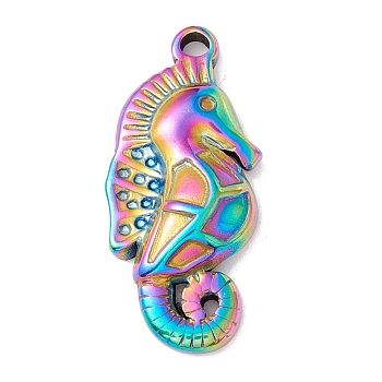 Ion Plating(IP) 304 Stainless Steel Pendants, Sea Horse, Rainbow Color, 32x14.5x5mm, Hole: 2.5mm