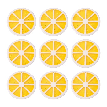 Resin Pendants, with Glitter Powder, Lemon, Yellow, 34~35x3~4mm, Hole: 2mm