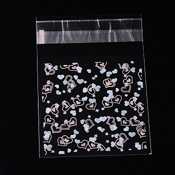 Rectangle OPP Cellophane Bags, with Heart Pattern, Clear, 9.9x6.9cm, Unilateral Thickness: 0.035mm, Inner Measure: 6.9x6.9cm, about 95~100pcs/bag