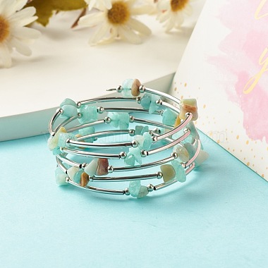 5-bracelets enveloppants en perles d'amazonite naturelle à boucles pour femmes(BJEW-JB01517-06)-2