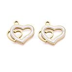 304 Stainless Steel Enamel Pendants, Double Heart Charms, Ion Plating(IP), Long-Lasting Plated, Golden, White, 16x17x1.5mm, Hole: 1.8mm(STAS-Q111-05G)