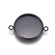 304 Stainless Steel Cabochon Connector Settings, Plain Edge Bezel Cups, Flat Round, Electrophoresis Black, Tray: 16mm, 23.5x17.8x2mm, Hole: 1.8mm(STAS-G127-14-16mm-B)