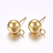 304 Stainless Steel Ball Stud Earring Findings, with Loop, Round, Golden, 20x8mm, Hole: 2mm(STAS-E436-17A-G)