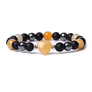 Natural Topaz Jade Heart Beaded Stretch Bracelet, 7-1/2 inch(19cm)(PW-WG70241-06)