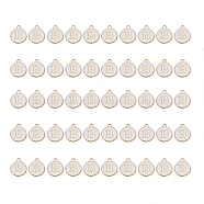 Golden Plated Alloy Charms, with Enamel, Enamelled Sequins, Flat Round, White, Letter.B, 14x12x2mm, Hole: 1.5mm, 50pcs/Box(ENAM-SZ0001-25A-B)