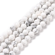 Natural Howlite Beads Strands, Faceted(128 Facets), Round, 6.5mm, Hole: 1mm, about 60pcs/strand, 14.96''(38cm)(G-E571-29A)