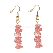 Synthetic Cherry Quartz Glass Chip Beaded Dangle Earrings, Gemstone Drop Earrings for Women, Brass Jewelry, Golden, 50~54x7~11.5x5~8mm, Pin: 0.7mm(EJEW-JE04788-12)