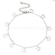 Non-Tarnish 304 Stainless Steel Cable Chain Hollow Charm Bracelets, Stainless Steel Color, Star, 9-1/8 inch(23.3cm), Star: 9x9mm(BJEW-P334-10C-P)