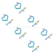 Unicraftale Vacuum Plating 304 Stainless Steel Toggle Clasps, Heart, Rainbow Color, Heart: 20x18x3mm, Hole: 2mm, 6pcs, Bar: 23.5x6.5x2.5mm, Hole: 1.8mm, 6pcs(STAS-UN0012-67)