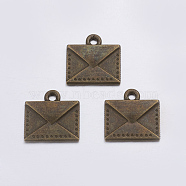 Tibetan Style Alloy Mail Charms, Lead Free and Cadmium Free, Mail Charms, Antique Bronze, 15x14.5x2mm, Hole: 1.5mm(EA10712Y-AB)