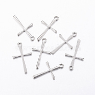 304 Stainless Steel Pendants, Cross, Stainless Steel Color, 16x9.5x0.8mm, Hole: 1mm(X-STAS-L200-49P)