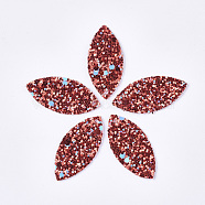Polyester Cloth Pendants, Single-Sided Glitter Sequins/Paillette, Random Back Color, Horse Eye, Red, 40x19x1mm, Hole: 2mm(FIND-T059-010C)