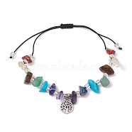 Chakra Natural & Synthetic Gemstone Braided Bead Bracelets, Adjustable Tree of Life Alloy Charm Bracelets for Women, Inner Diameter: 1-3/8~3-3/8 inch(3.5~8.5cm)(BJEW-JB09824-03)