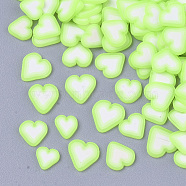 Handmade Polymer Clay Cabochons, Fashion Nail Art Decoration Accessories, Heart, Lime, 4.5~6x5~6.5x0.3~0.5mm, about 35000~40000pcs/500g(CLAY-R087-28I)