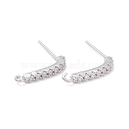 Rack Plating Brass Micro Pave Cubic Zirconia Stud Earring Findings, with Loop, Long-Lasting Plated, Rectangle, Real Platinum Plated, 17x16x2mm, Hole: 1.2mm, Pin: 0.7mm(ZIRC-F126-04P)