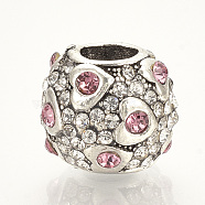 Alloy Rhinestone European Beads, Large Hole Beads, Rondelle, Antique Silver, 11.5x10mm, Hole: 5mm(MPDL-Q208-019)