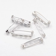 Iron Brooch Findings, Back Bar Pins, Silver Color Plated, 27mm long, 5mm wide, 7mm thick, hole: about 1.5mm, Pin: 0.8mm(E023Y-S)