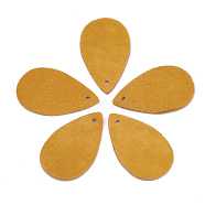 Eco-Friendly Sheepskin Pendants, teardrop, Orange, 25x15x1mm, Hole: 1.5mm(FIND-T045-09D)