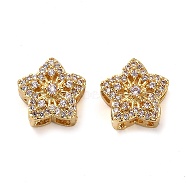 Brass Micro Pave Cubic Zirconia Beads, Star, Golden, 11.5x12x6mm, Hole: 2mm(KK-D093-03G)